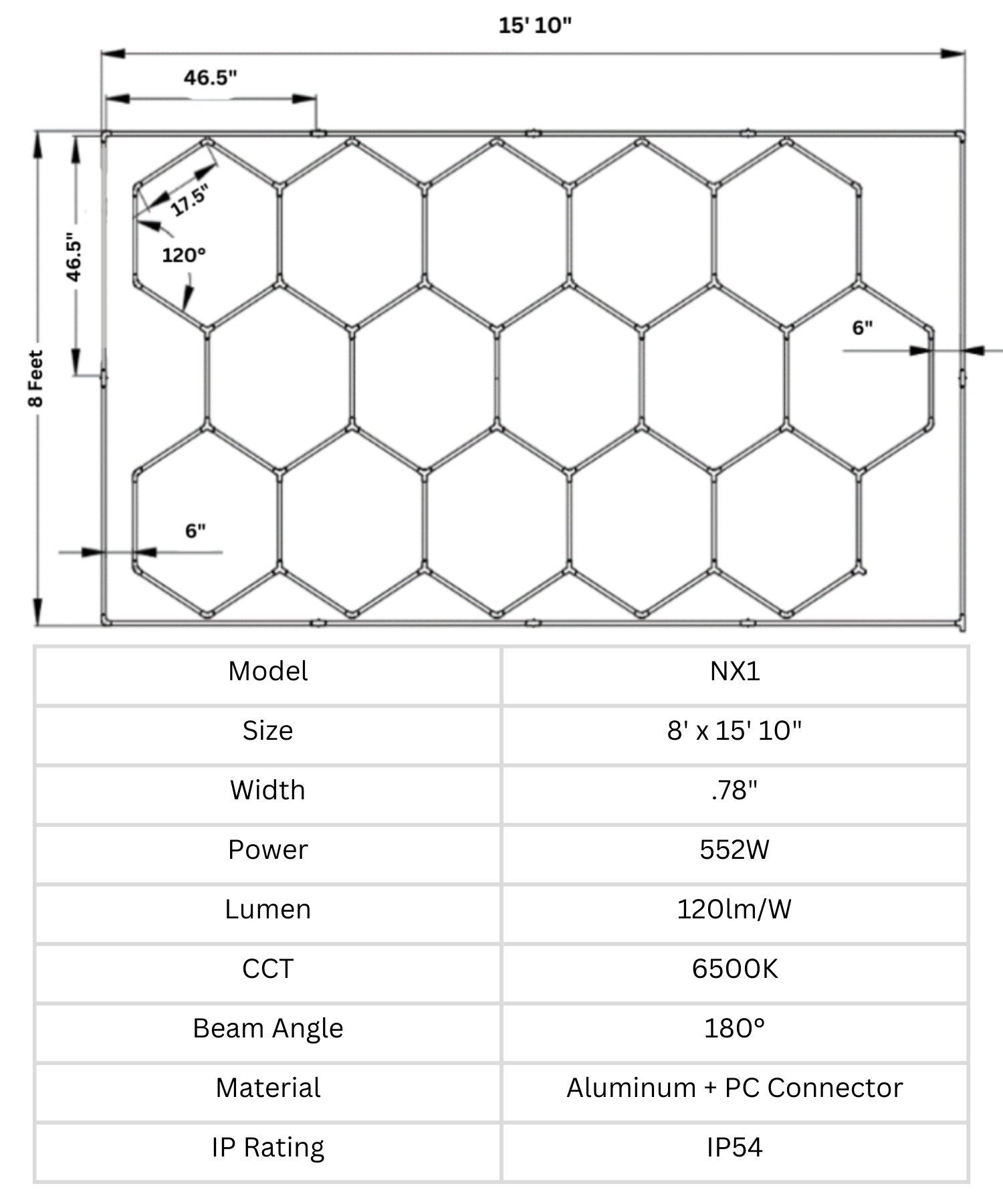 Nexus Series NX1-6 Single Bay Hexagon Lighting Grid With Surround | 6500K Hexagrid Lighting